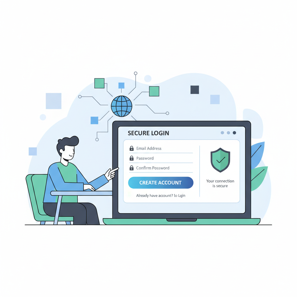 person registering on crypto exchange website, secure login screen, modern UI --ar 16:9
