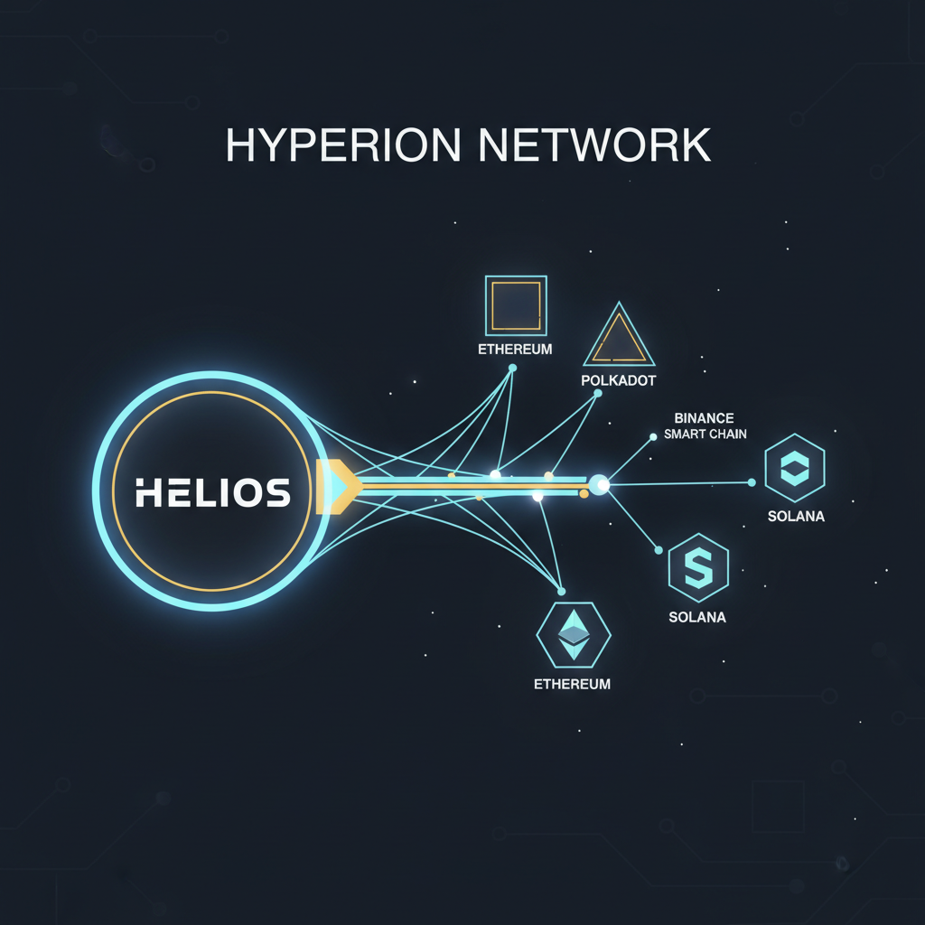 Hyperion network bridges glowing connecting Helios to multiple blockchains seamlessly